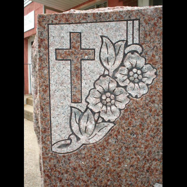 Stone Monument Carving · Cross and Roses